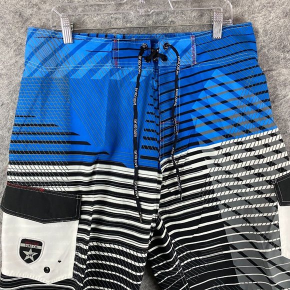 Molokai Board Shorts Size 36 Men's 100% Polyester Adults Blue Striped 3 - Picture 2 of 7